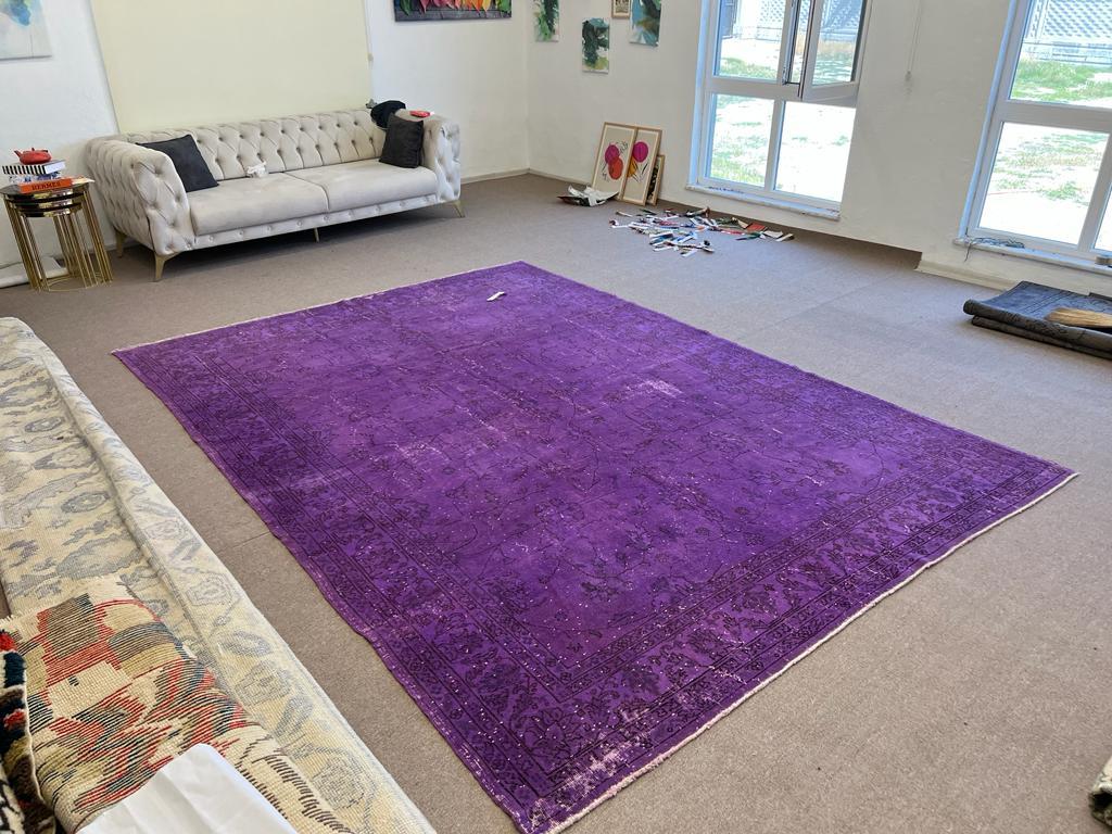 8.2x11.5 Ft Purple Large Area Rug, Handmade in Turkiye, Modern Floral Carpet For Sale 1