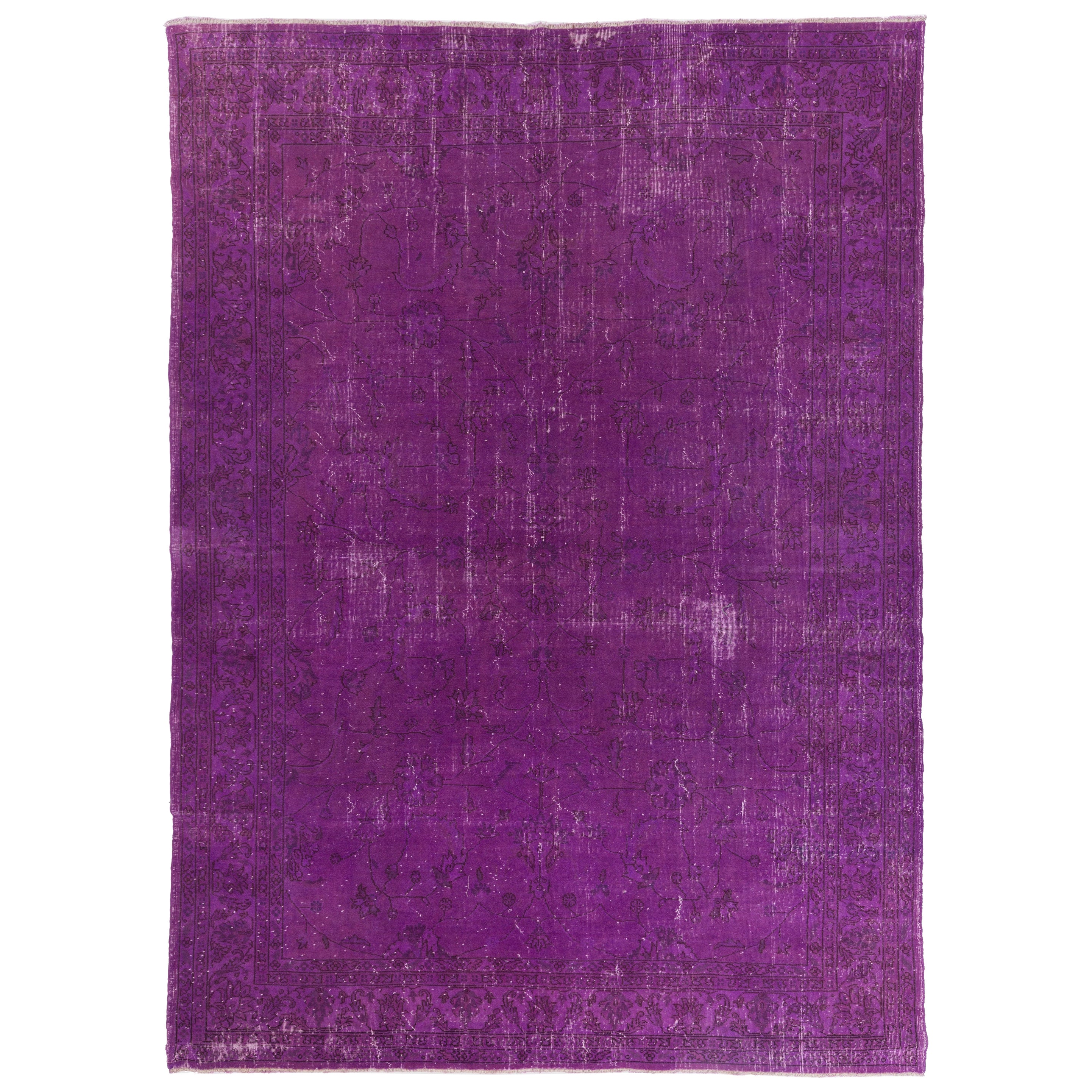 Tappeto grande viola 8.2x11.5 Ft, fatto a mano in Turchia, tappeto floreale moderno