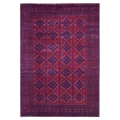 8'2 "x11'6" Tapis Afghan Khamyab à motifs de médaillons en laine douce rouge nouée à la main
