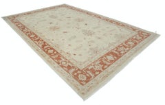 8.2x12.5 ft Hand Knotted Floral Large Area Rug with Beige Field and Red Border