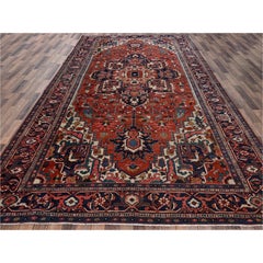 8'2"x14'7" Rust Red Antique Zoroastrian Heriz Hand Knotted Wool Clean & Soft Rug