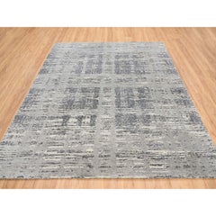 8'2"x8'2" Grauer, handgeknüpfter, moderner, quadratischer Teppich aus natürlicher Wolle in Criss Cross Design