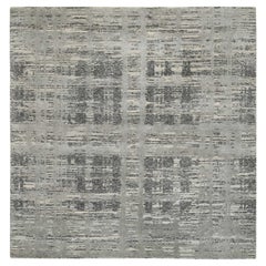 8'2 "x8'2" Alfombra cuadrada de lana natural, anudada a mano, gris, con diseño moderno de cruces entrecruzadas