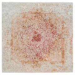 8'2 "x8'2" Ivory Persian Erased Design Wool and Pure Silk Hand Knotsted Square Rug (tapis carré en laine et soie pure)