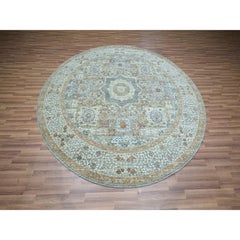8'2"x8'2" Pistachio Green Hand Knotted Mamluk Design Wool Round Oriental Rug