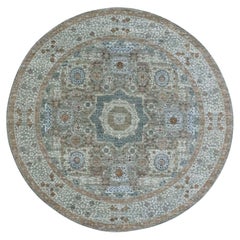 8'2"x8'2" Pistachio Green Hand Knotted Mamluk Design Wool Round Oriental Rug