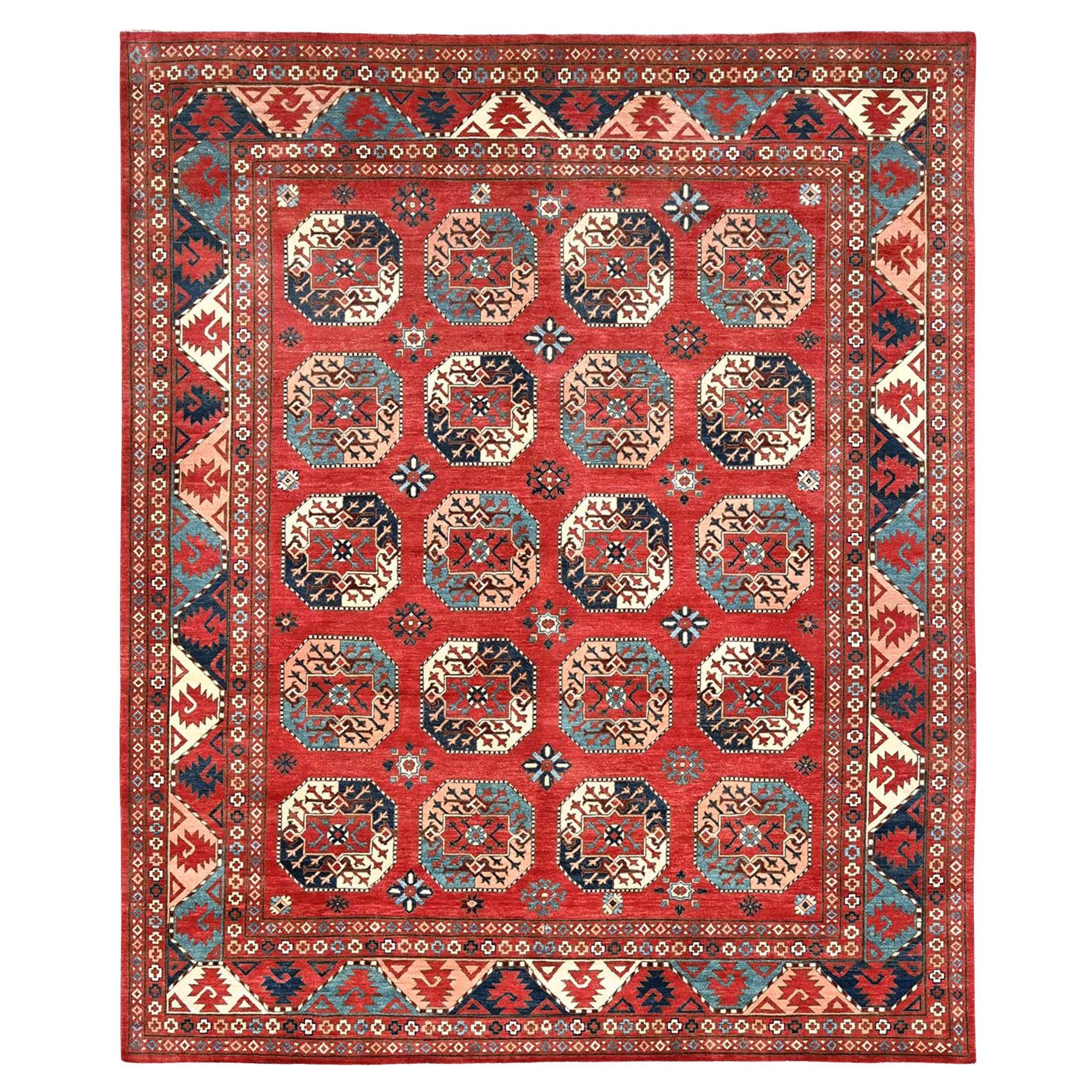 8'2"x9'10" Ajax Red, Hand Knotted, Afghan Special Kazak Pure Wool Rug