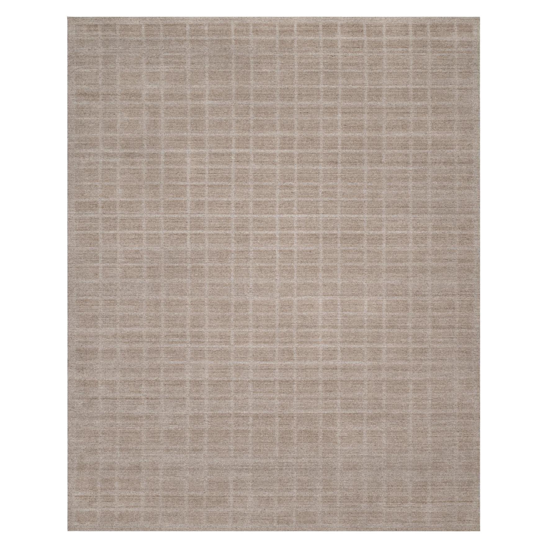 8
2 "x9
10" Biber Brauner handgewebter Orientteppich mit modernem Gittermuster aus Wolle