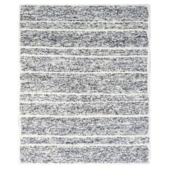 8'2"x9'10" Black and Ivory Modern Striae Design Undyed Wool Hand Knotted Rug