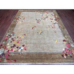8'2"x9'10" Brown Chinese Art Deco Inspired Peshawar Hand Knotted Soft Wool Rug