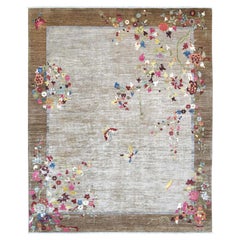 8'2"x9'10" Brown Chinese Art Deco Inspired Peshawar Hand Knotted Soft Wool Rug