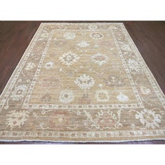 8'2"x9'10" Camel Brown Afghan Angora Oushak Leaf Design Hand Knotted Wool Rug