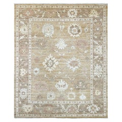 8'2"x9'10" Camel Brown Afghan Angora Oushak Leaf Design Hand Knotted Wool Rug