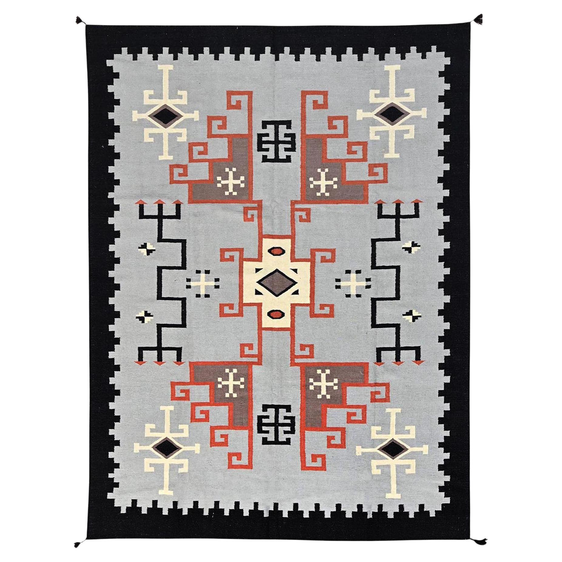 8
2"x9
10" Gray Hand Woven American Indian Southwest Geometric Design Wool Rug