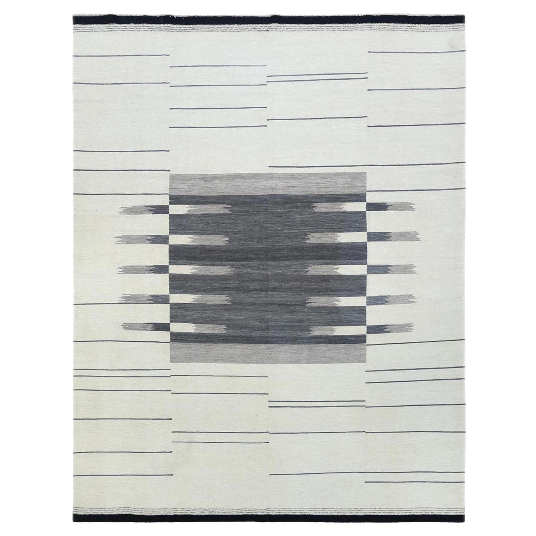 8'2"x9'10" Hand Woven Avant-Garde Stripe Design Flat Weave Kilim Pure Wool Rug