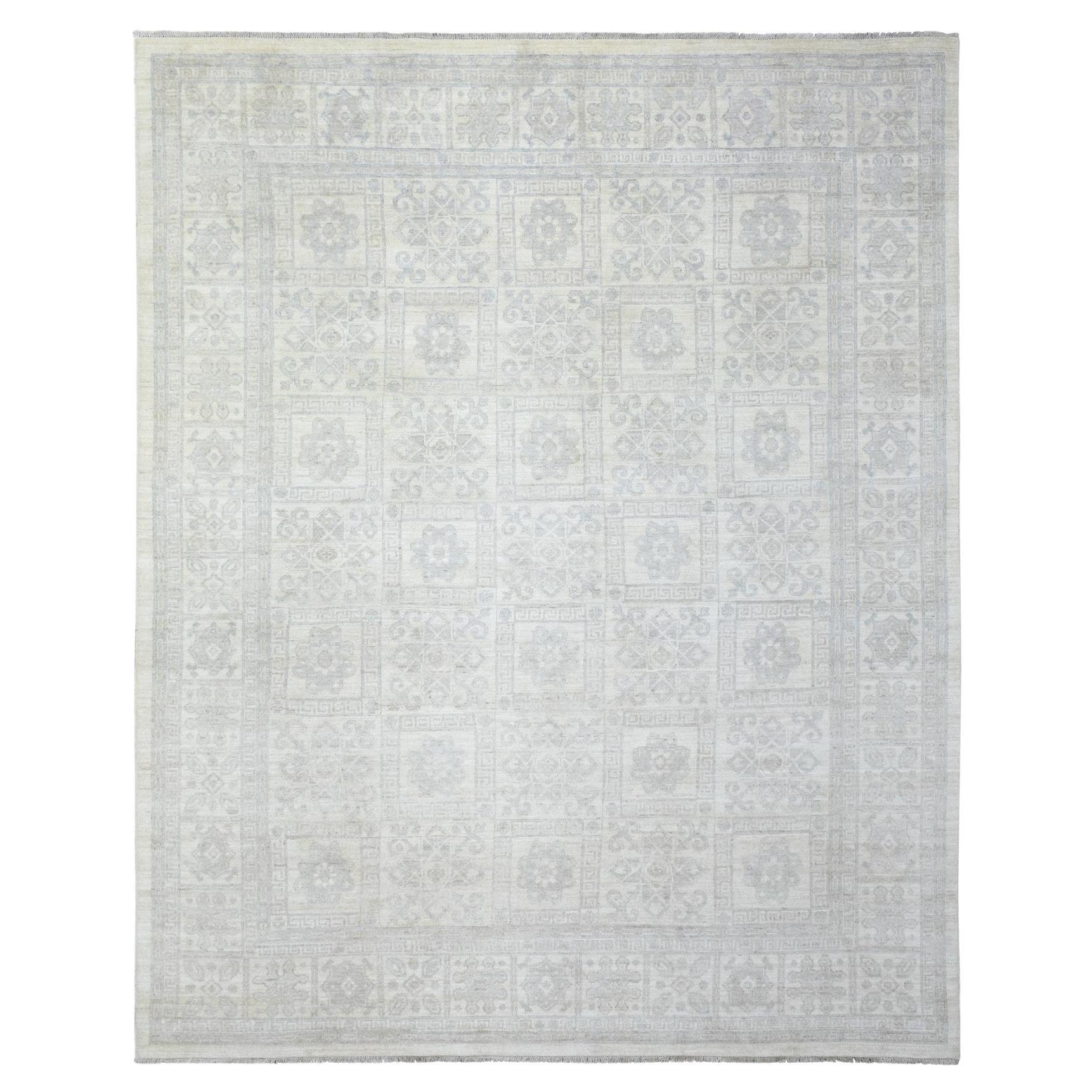 8'2"x9'10" Elfenbein Weiß Wash Peshawar Khotan Design Handgeknüpfter Teppich aus weicher Wolle