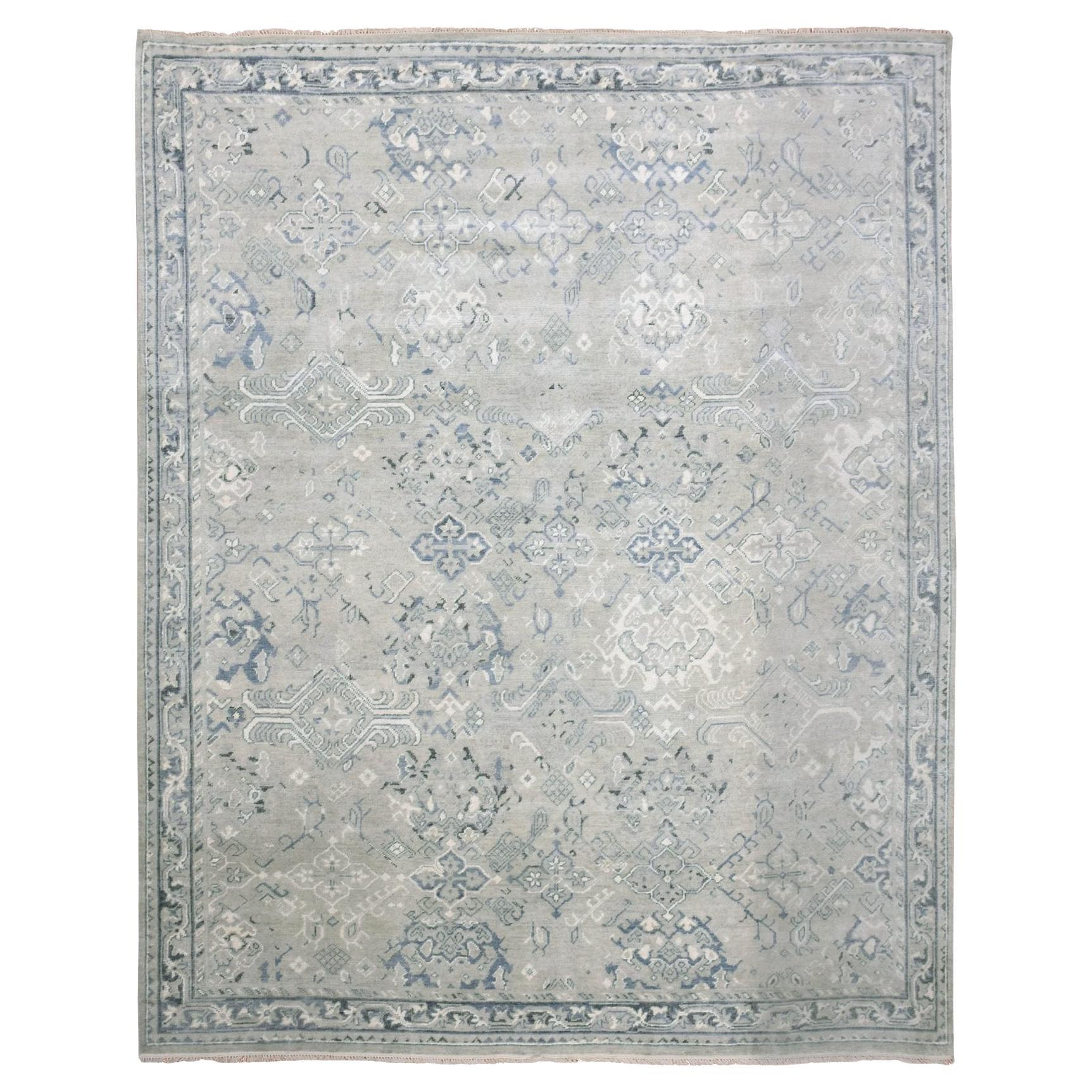 8'2"x9'10" Light Gray Oushak All Over Design Pure Wool Hand Knotted Rug For Sale