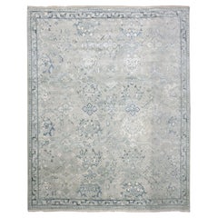 8'2"x9'10" Light Gray Oushak All Over Design Pure Wool Hand Knotted Rug