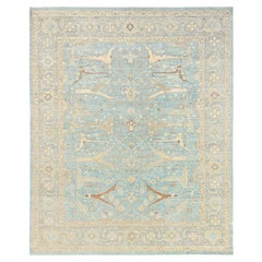 8
2"x9
10" Misty Blue Oushak with Muted Colors Hand Knotted Silky Wool Rug