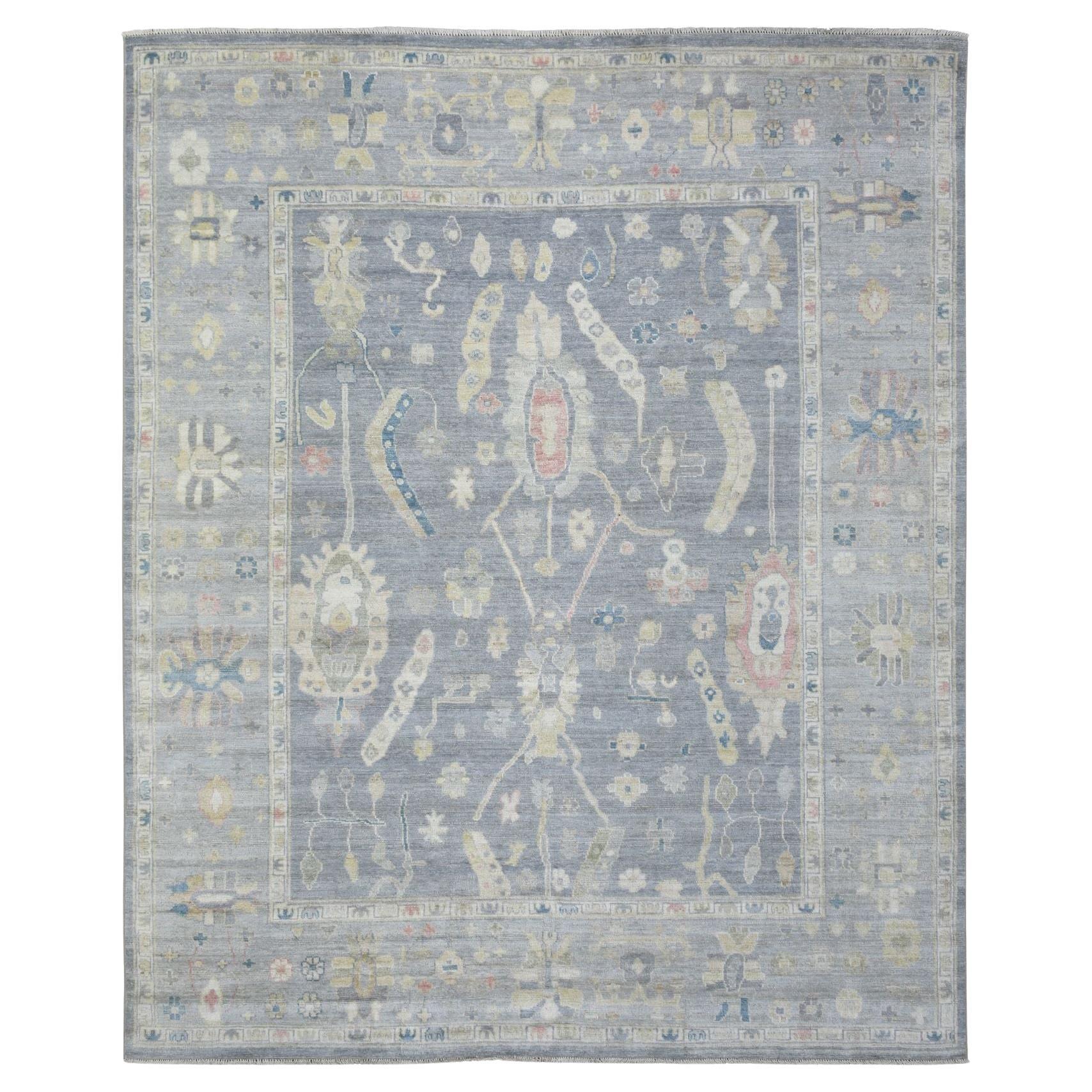 8'2"x9'10" gris pierre, angora afghan Oushak en laine douce nouée à la main