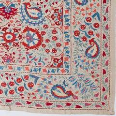 8.2x9.3 ft Silk Embroidered Bed Cover, Suzani Tablecloth, Vintage Wall Hanging