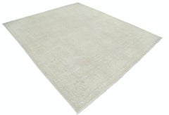 8.2x9.4 ft Hand Knotted Beige Wool Large Area Rug. Traditional Floral Carpet