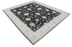 8.2x9.4 ft Tappeto floreale annodato a mano con campo nero e bordo beige