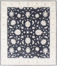 8.2x9.4 ft Tappeto floreale annodato a mano con campo nero e bordo beige