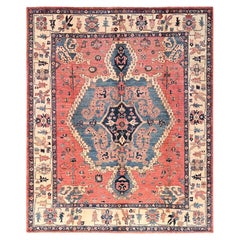 8
2 "x9
5" Alfombra Serapi Heriz Rojo Coral con Diseño Medallón Anudada a Mano Toda Lana