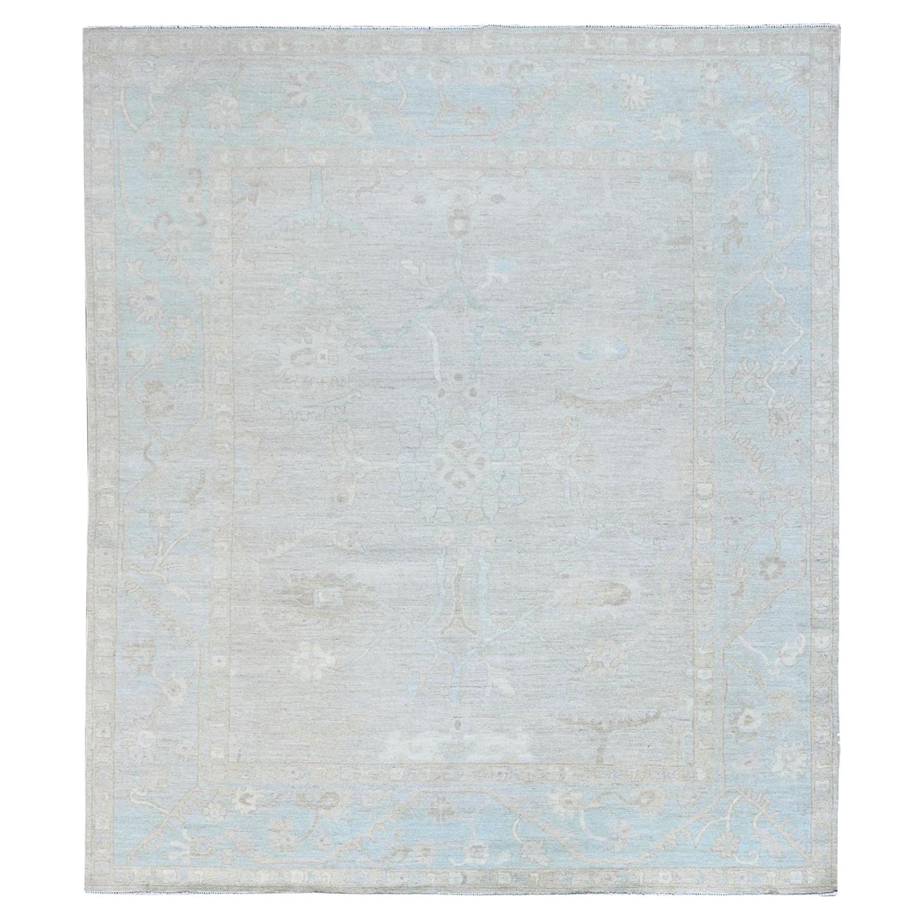 8
2 "x9
6" Himmelsgrau Reine Wolle Handgeknüpft White Wash Peshawar Chobi Orientteppich