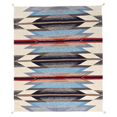 8'2"x9'7" Blue Flat Weave Southwest Geometric Design Hand Woven Pure Wool Rug