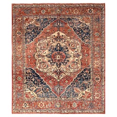 8
2 "x9
7" Alfombra Serapi Heriz Rojo Coral con Diseño Medallón Anudada a Mano Toda Lana