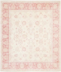 8.2x9.7 ft Hand Knotted Rug in Pink and Beige. Traditional Floral Carpet