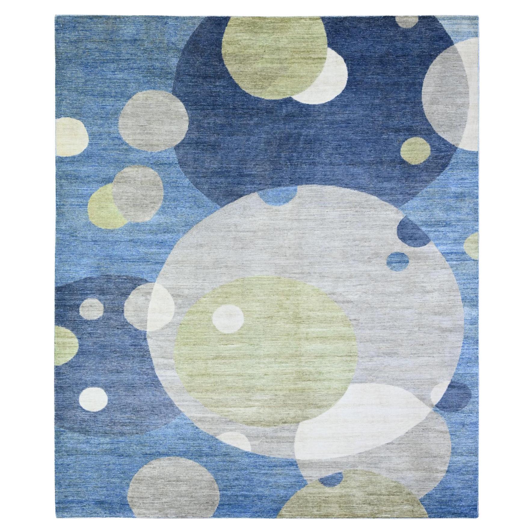 8
2"x9
7" Kensington Blue Modern The Circles Design Shiny Wool Hand Knotted Rug