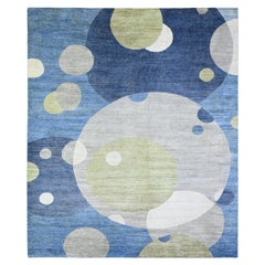 8
2"x9
7" Kensington Blue Modern The Circles Design Shiny Wool Hand Knotted Rug