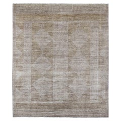 8'2 "x9'7" Tapis en laine nouée à la main Peshawar brun kaki avec inspiration turque Kars