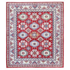 8'2 "x9'8" Engel Rot Kazak mit geometrischem Design Weiche Wolle Hand geknüpft Teppich