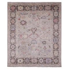 8'2"x9'8" Brown Leaf Design Afghan Angora Oushak Pure Wool Hand Knotted Rug