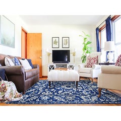 8'2 "x9'8" Byzantine Blue Peshawar Con Mahal Design Tappeto in lana annodato a mano