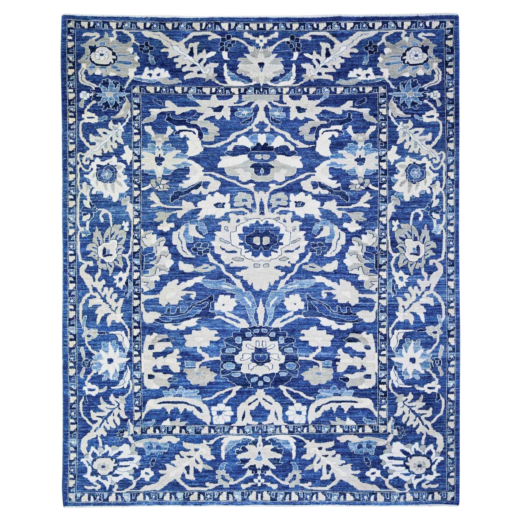 8'2 "x9'8" Byzantinisch Blau Peshawar Mit Mahal Design Wolle Handgeknüpft Teppich im Angebot