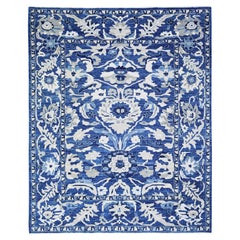 8'2"x9'8" Byzantine Blue Peshawar With Mahal Design Wool Hand Knotted Rug