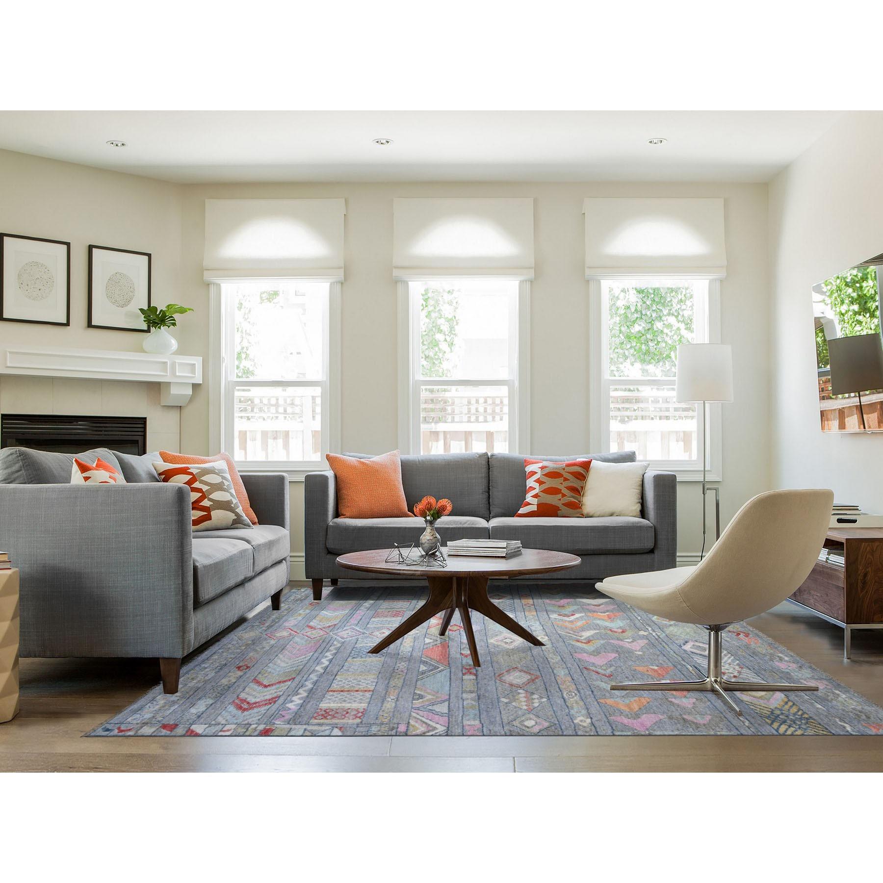 This is a truly genuine one-of-a-kind Cadet Gray, Vegetable Dyes Soft Wool, Hand Knotted Beni Ourain Moroccan Berber Design, Oriental Rug. It has been Knotted for months and months in the centuries-old weaving craftsmanship techniques by expert