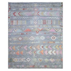 8'2"x9'8" Cadet Gray, Wool, Hand Knotted Beni Ourain Moroccan Berber Design Rug