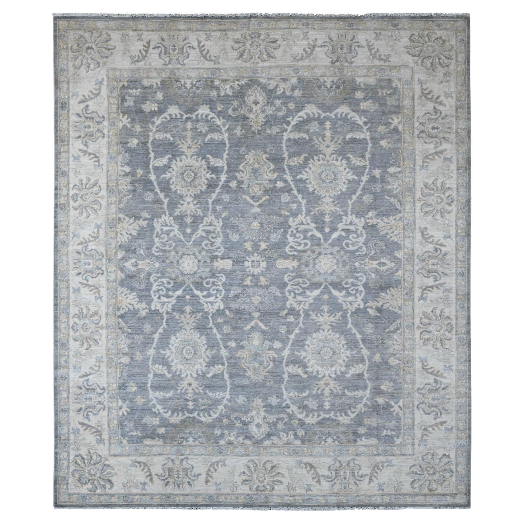 8'2"x9'8" Gray Peshawar Ziegler Mahal Design Hand Knotted Pure Wool Oriental Rug