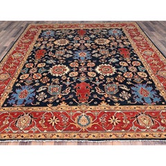 8'2"x9'8" Night Sky Blue Organic Wool Afghan Peshawar Hand Knotted Oriental Rug