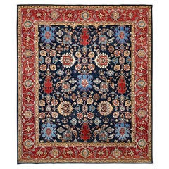 8'2"x9'8" Night Sky Blue Organic Wool Afghan Peshawar Hand Knotted Oriental Rug