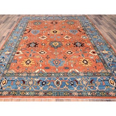 8'2"x9'8" Orange Afghan Peshawar Heriz All Over Design Hand Knotted Wool Rug