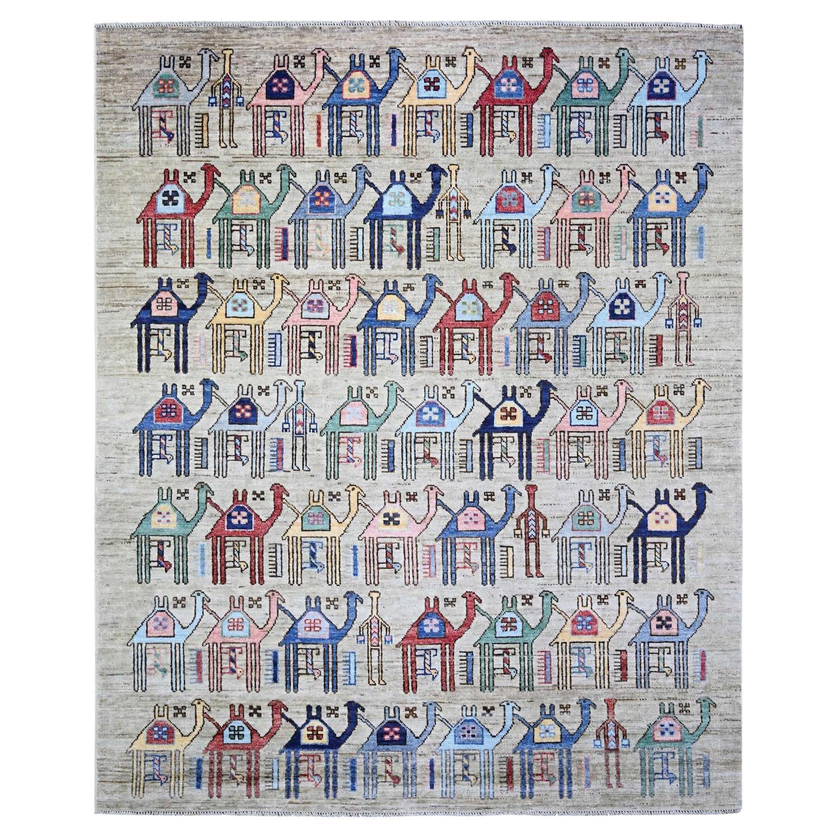 8
2 "x9
9" Beige, Anatolisches Dorf inspiriert Reine Wolle Hand geknüpft Teppich im Angebot