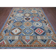 8'2"x9'9" Blue Afghan Ersari with Elephant Feet Design Hand Knotted All Wool Rug