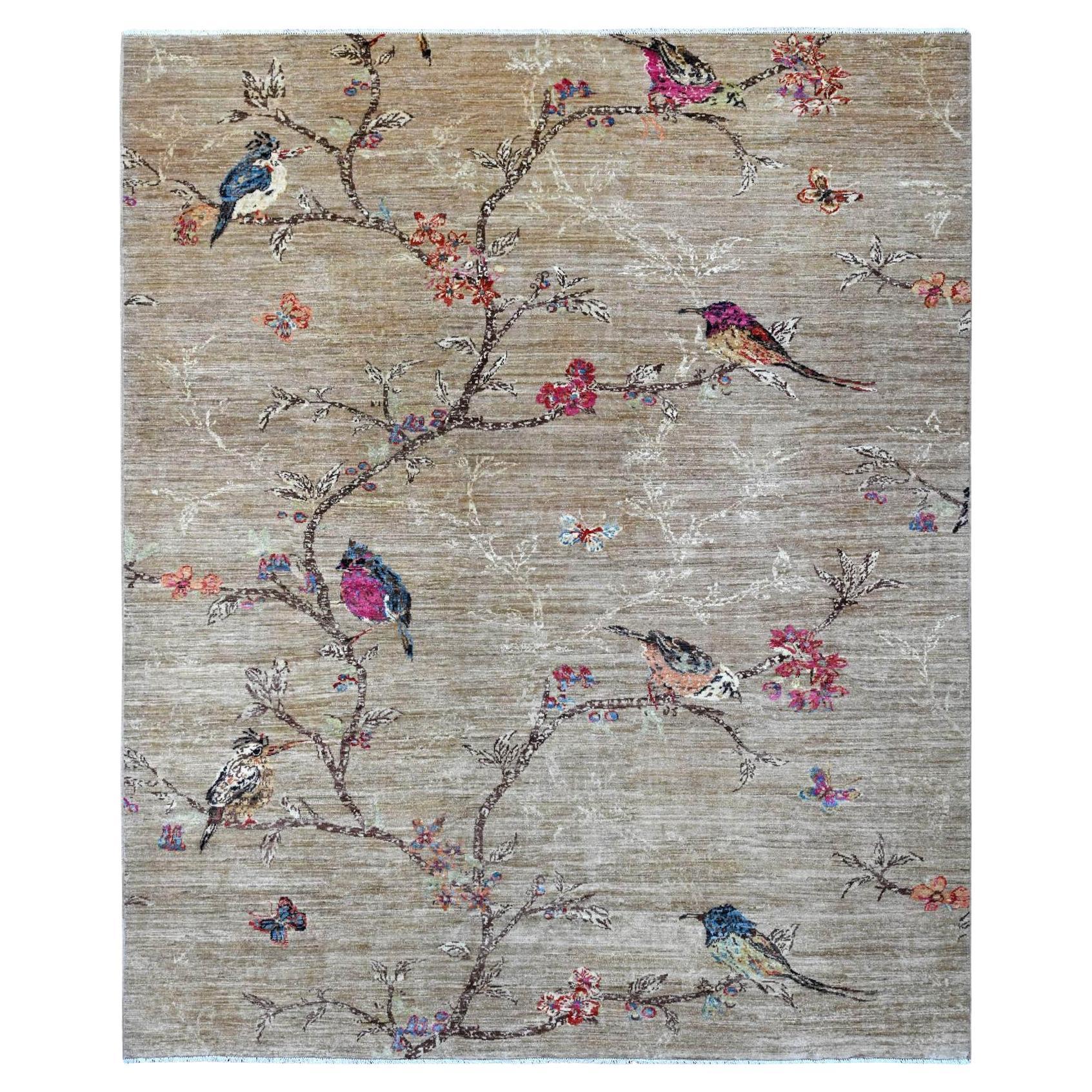 8'2 "x9'9" Brown Hand Knotsrows on the Tree Peshawar All Wool Oriental Rug